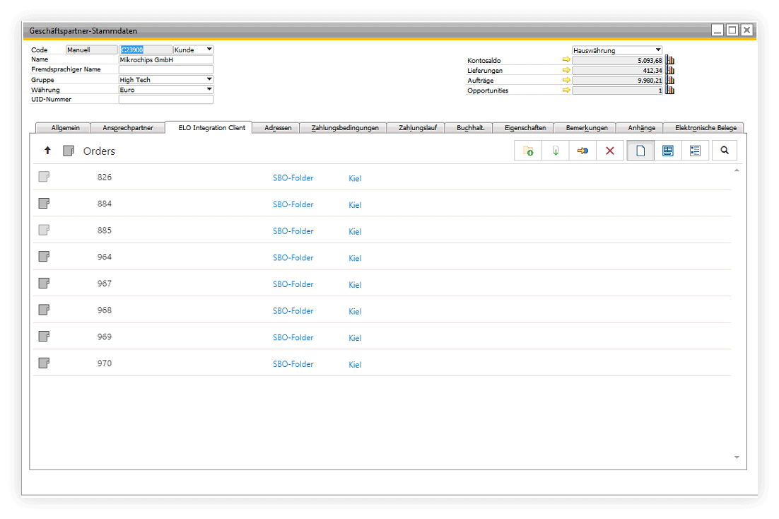 … so bei einem Geschäftspartnerkonto in SAP Business One® …