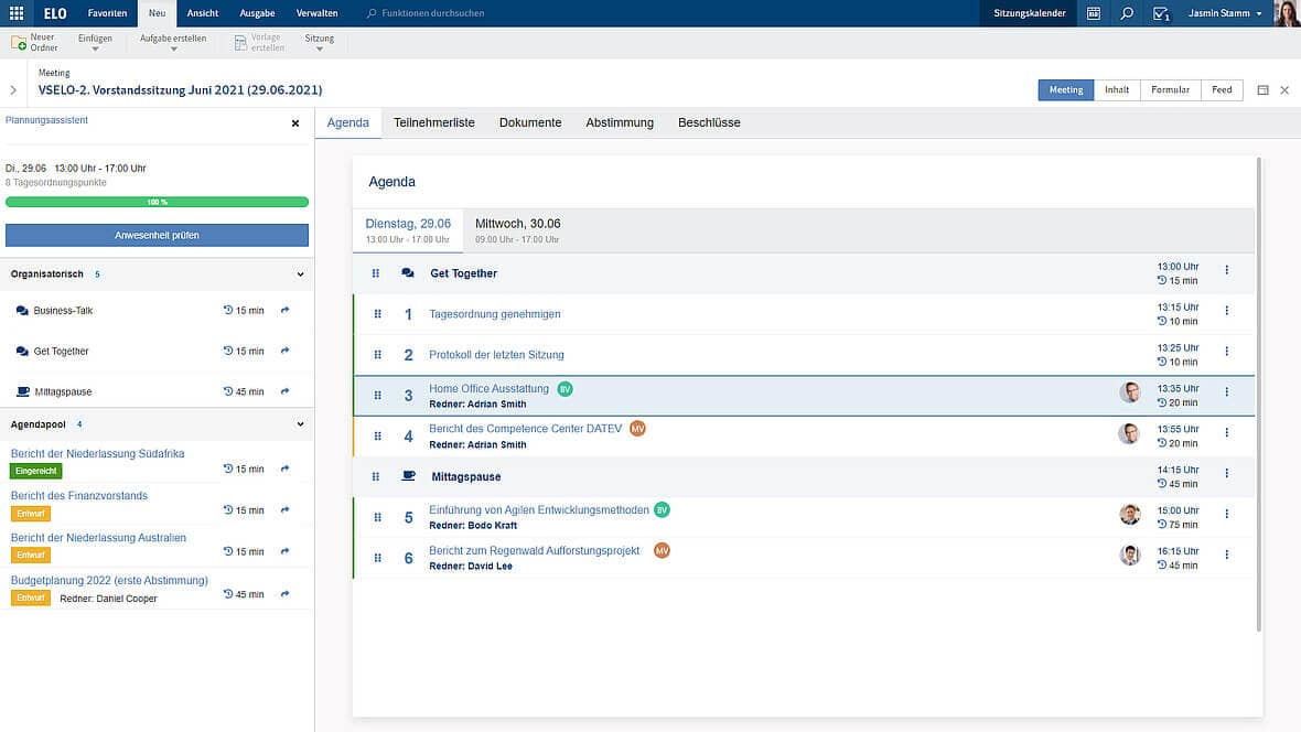 Der Planungsassistent unterstützt Sie bei der Agendaerstellung.